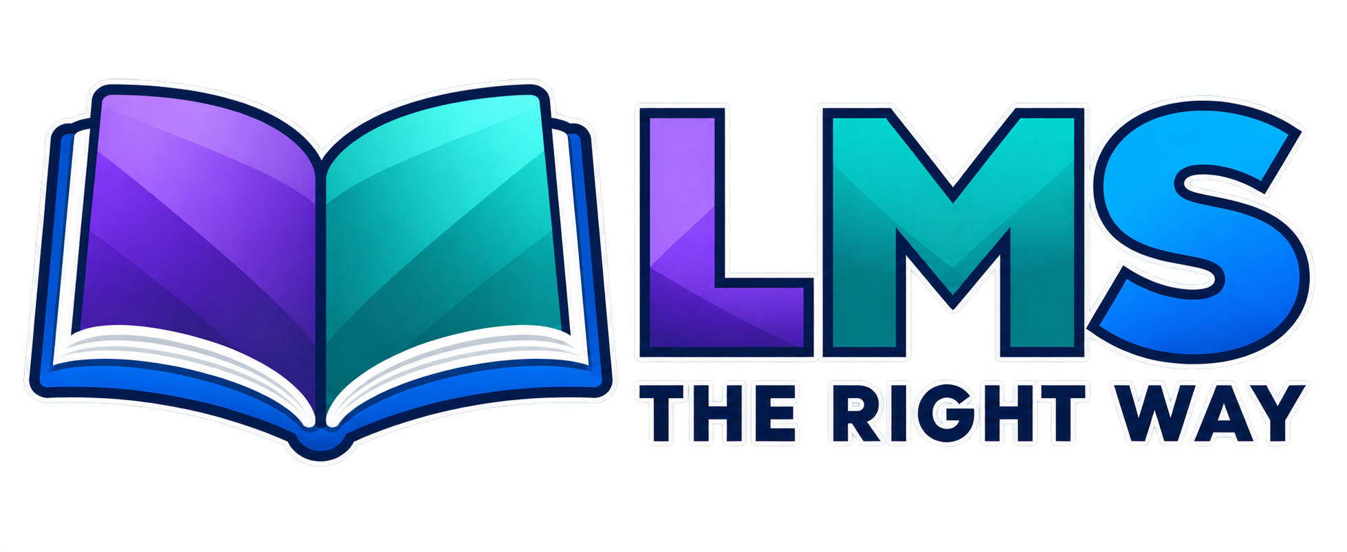 LMS The Right Way — violet and teal open-book logo